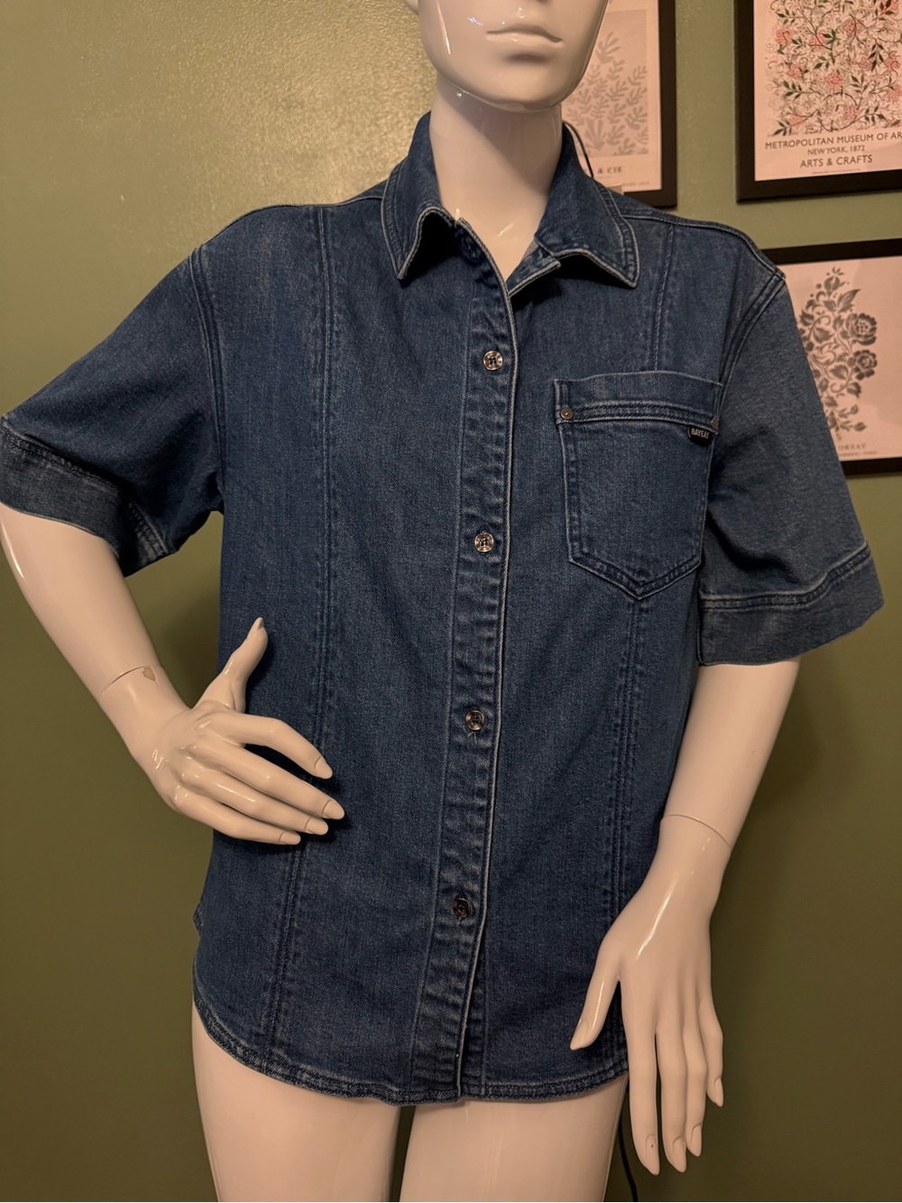 Bayeas Women's Dark Blue Denim Button-Down Shirt  NWT Size Small